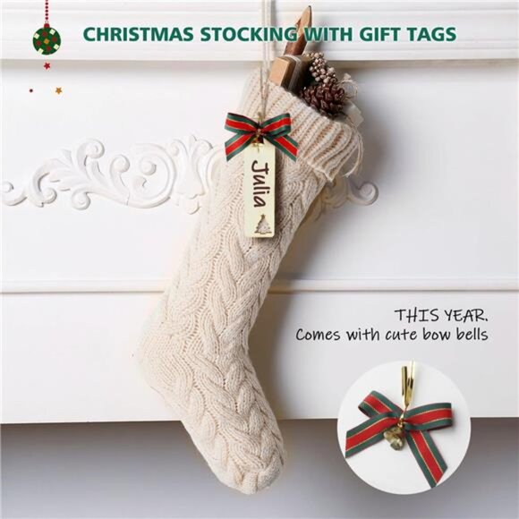 Knit Christmas Stockings with Name Tags, 3 Pack 18" Large Cable Xmas Stockings - Picture 2 of 7